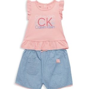 CALVIN KLEINBaby Girl’s 2-Piece Peplum Logo Top & Shorts Set